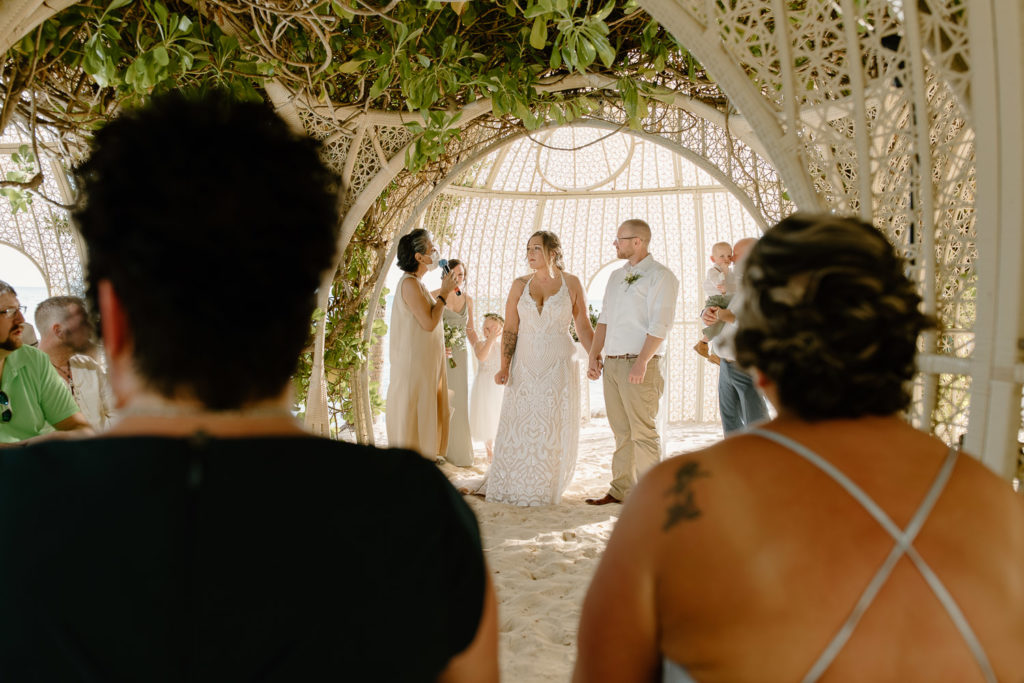 Ceremony for destination wedding on the beach in Playa del Carmen, Mexico