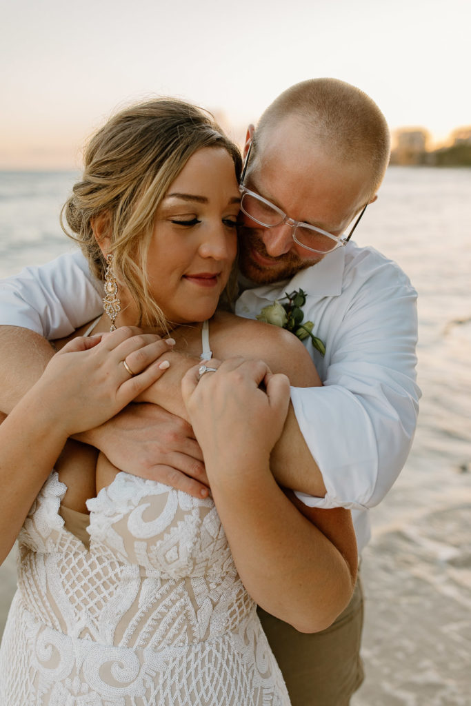 Bride and groom portraits at destination wedding on the beach in Playa del Carmen, Mexico