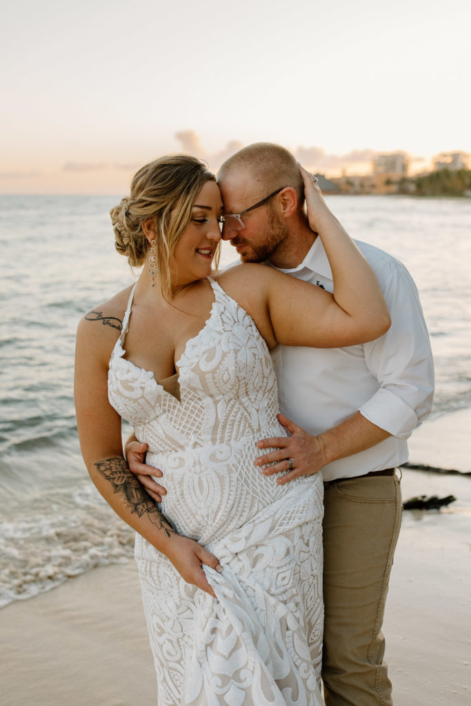 Bride and groom portraits at destination wedding on the beach in Playa del Carmen, Mexico